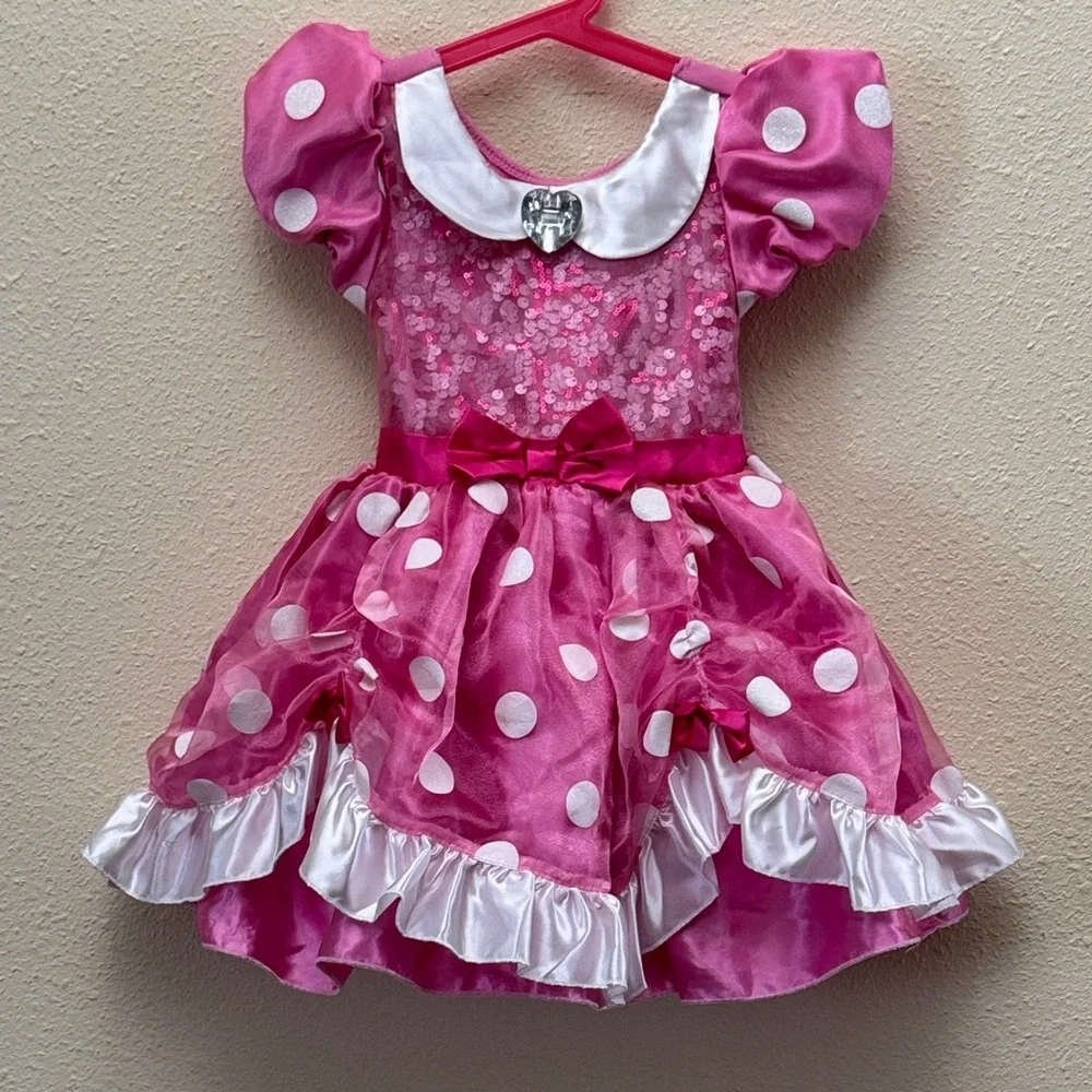 Disney Minnie Mouse Pink and White Polka Dot Costume Dress Size US 2